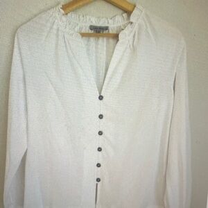 Lisa Todd White Long Sleeve Henley Top with Button Placket